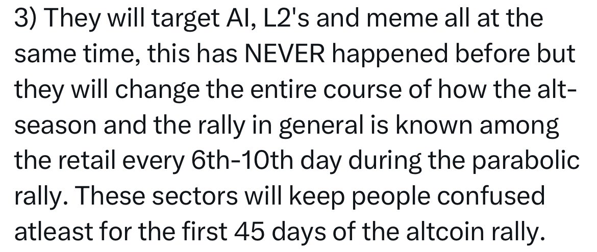 Remember the tweet? 
Lets see what happened so far, I predicted the following on 5th June. 

1) For 2-7 weeks they’ll make you hopeless ✅
2) They’ll distract you and accumulate altcoins behind the scenes ✅
3) This time they’ll change the course and target AI - memes - L2’s all