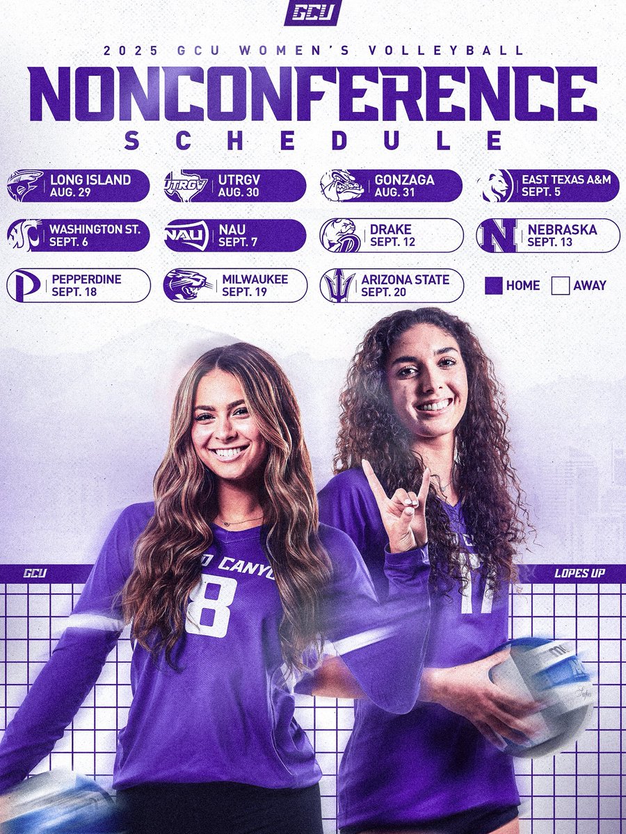 GCU_WVolleyball's tweet image. Mark your calendar 🗓️ here is the Lopes’ nonconference schedule for the 2025 season! #LopesUp