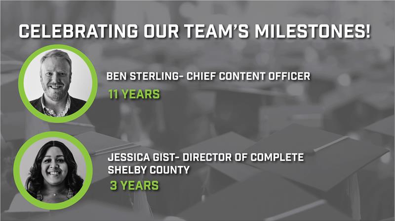 tnAchieves's tweet image. Congratulations to our team members who are celebrating some big milestones at tnAchieves!
We are so grateful for your hard work and dedication to serving students.
Congratulations to:
Ben Sterling-11 years
Jessica Gist-3 years
Daniela Rodriguez-3 years
Brandon Fisher-3 years…