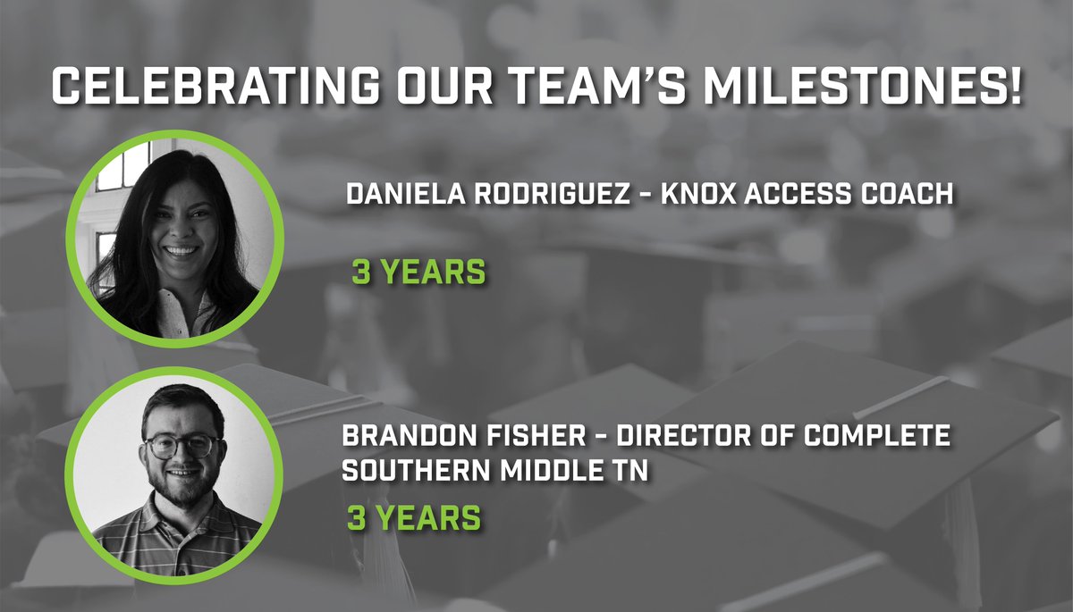 tnAchieves's tweet image. Congratulations to our team members who are celebrating some big milestones at tnAchieves!
We are so grateful for your hard work and dedication to serving students.
Congratulations to:
Ben Sterling-11 years
Jessica Gist-3 years
Daniela Rodriguez-3 years
Brandon Fisher-3 years…