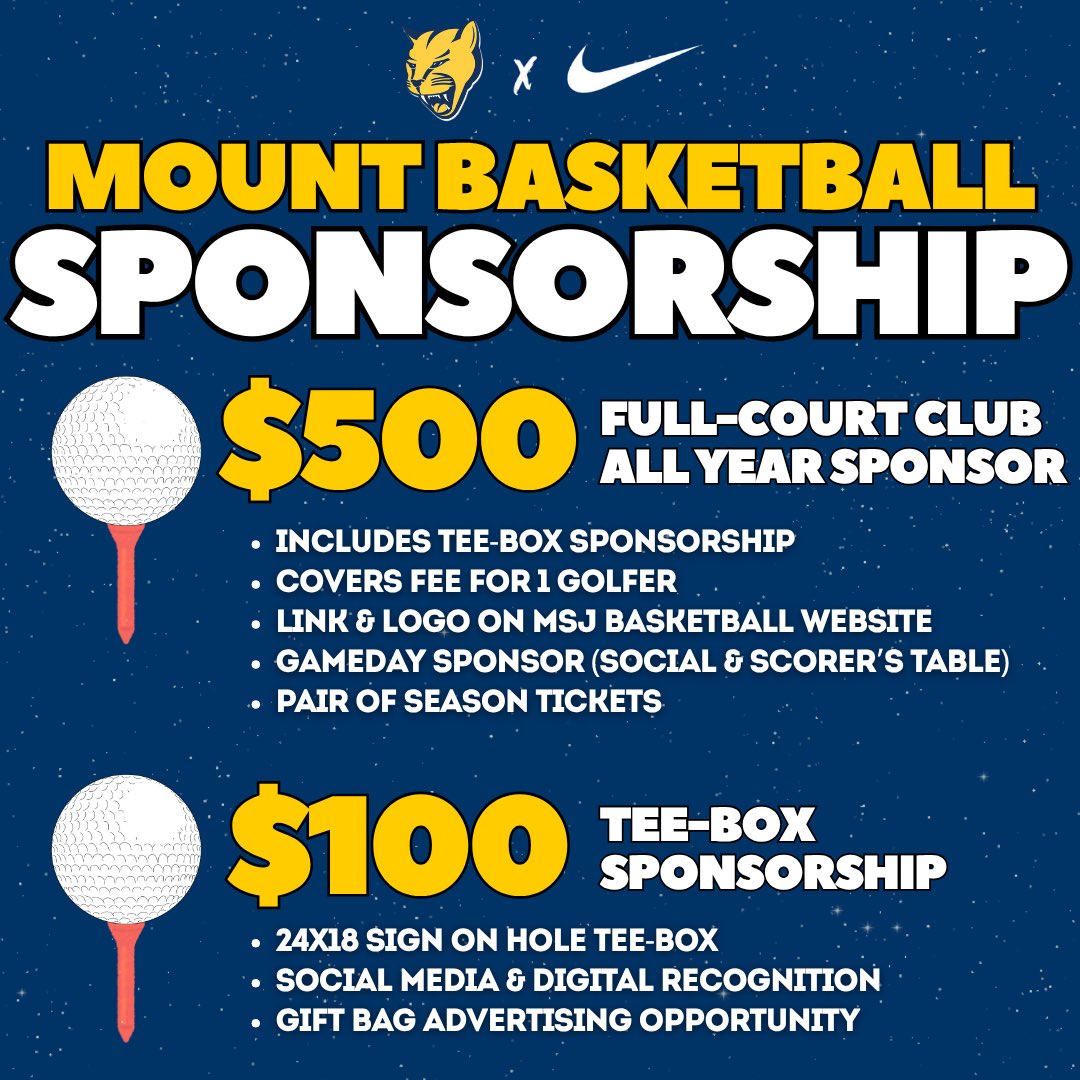 ⛳️ Annual Golf Scramble Registration ⛳️ 

🔗 …stjosephmensbasketball.totalcamps.com/About%20Us

For anyone interested in being a <a href="/MountBasketball/">Mount Basketball</a> sponsor, use the link above or reach out directly via email. 

📧 scott.bauman@msj.edu