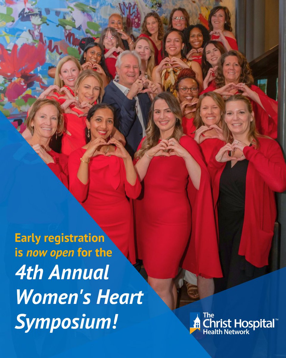 ChristHospital's tweet image. Early registration is now for the 4th Annual Women’s Heart Symposium, hosted by @ChristHospital & @MassGenBrigham!
Earn CME/CEU credits & hear from national experts. Register by 7/12: eventbrite.com/e/4th-annual-w… @odaymeMD @TCHHeart