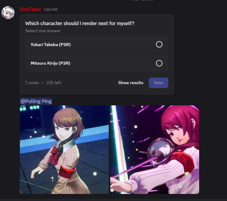 Join za server (link in bio), if you wish to partake in future polls like this, notified for slots or uncompressed renders of mine.