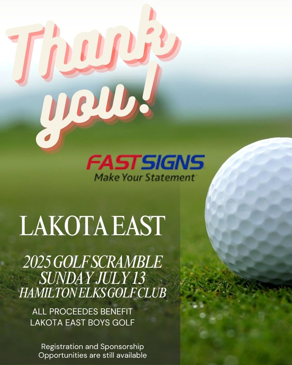 Thank you Fast Signs for your sponsorship and support of Lakota East Boys Golf⛳️
#theEASTway
 (Sign up your team today!)