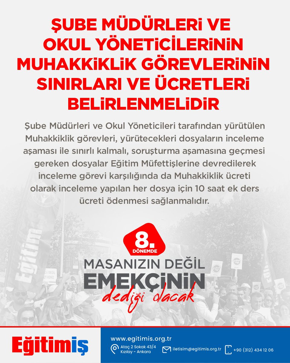 ŞUBE MÜDÜRLERİ VE OKUL YÖNETİCİLERİNİN MUHAKKİKLİK GÖREVLERİNİN SINIRLARI VE ÜCRETLERİ BELİRLENMELİDİR

Şube Müdürleri ve Okul Yöneticileri tarafından yürütülen Muhakkiklik görevleri, yürütecekleri dosyaların inceleme aşaması ile sınırlı kalmalı, soruşturma aşamasına geçmesi