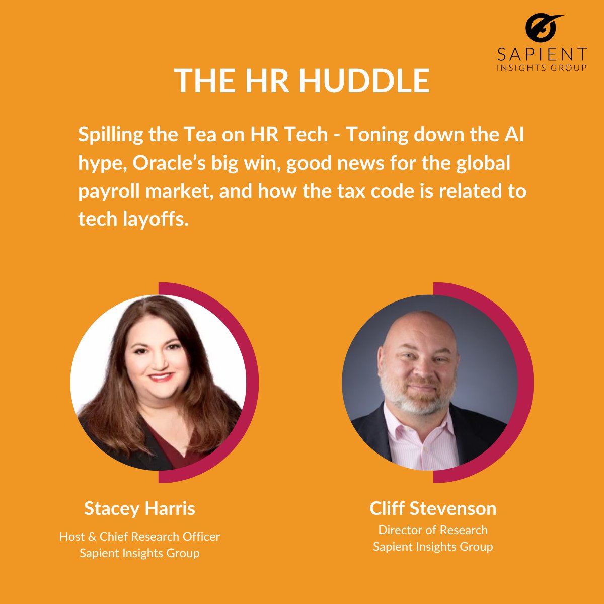 Sapient Insights Group (@sapientinsights) on Twitter photo On this Spilling the Tea on HR Tech ep, <a href="/StaceyHarrisHR/">Stacey Lynn Harris</a> & <a href="/CliffordDarrell/">Cliff Stevenson</a> cover announcements in the global payroll space, a gigantic contract for Oracle,a new AI-driven platform for restructuring work. Also, touch on what’s behind tech layoffs.
🎧 apple.co/3IkiZ7m On this Spilling the Tea on HR Tech ep, <a href="/StaceyHarrisHR/">Stacey Lynn Harris</a> & <a href="/CliffordDarrell/">Cliff Stevenson</a> cover announcements in the global payroll space, a gigantic contract for Oracle,a new AI-driven platform for restructuring work. Also, touch on what’s behind tech layoffs.
🎧 apple.co/3IkiZ7m