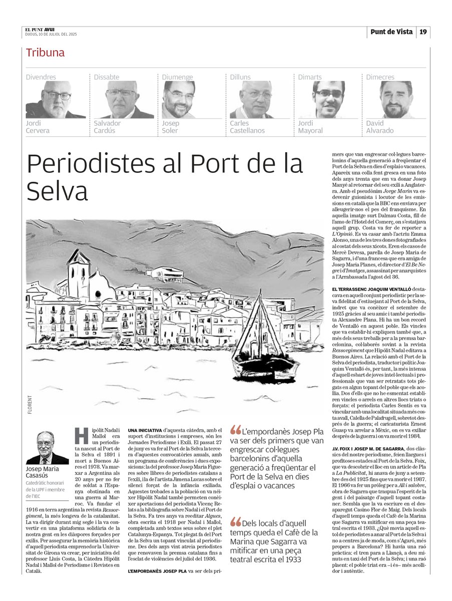 costalluis's tweet image. Hipòlit Nadal era originari de @elportdelaselva, un municipi que ha atret històricament periodistes i escriptors. La @CatedraHNadal vol contribuir a la difusió del coneixement històric del periodisme català. JM. Casasús ho recorda avui al @elpuntavui.@revistesAPPEC @univgirona
