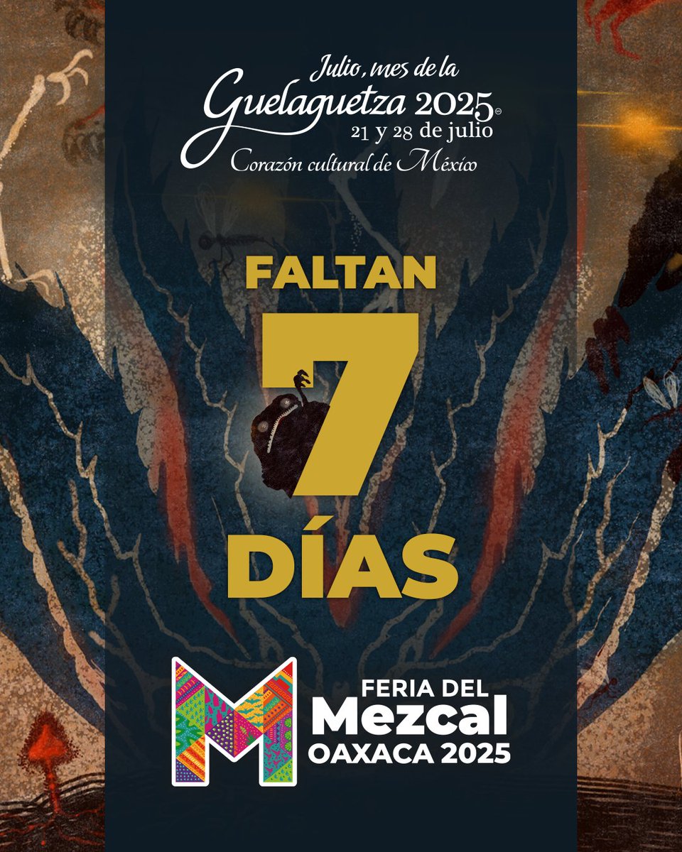 Secretaría de Desarrollo Económico Oaxaca (@deseconomicooax) on Twitter photo En 7 días el corazón del mezcal latirá en Oaxaca.
¿Estás listo para brindar con lo mejor de nuestra tierra?
🗓️ 18 al 29 de julio
📍<a href="/OCCE_GobOax/">OCCE OAXACA</a>
🕐 11:00 a 22:00 hrs
#FeriaDelMezcal2025 #Guelaguetza2025 En 7 días el corazón del mezcal latirá en Oaxaca.
¿Estás listo para brindar con lo mejor de nuestra tierra?
🗓️ 18 al 29 de julio
📍<a href="/OCCE_GobOax/">OCCE OAXACA</a>
🕐 11:00 a 22:00 hrs
#FeriaDelMezcal2025 #Guelaguetza2025