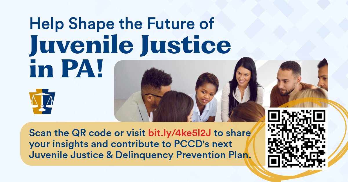 PaCrimeComm's tweet image. Help shape the future of #JuvenileJustice in #Pennsylvania.
The Commonwealth is building a new plan to better support #PAYouth, and your insights can drive real change. Take a quick, anonymous survey to share your ideas, experiences, and priorities.
📲 Scan the QR code or visit…
