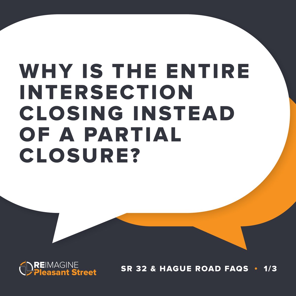 reimagineplsnt's tweet image. One question we’ve received is why the entire SR 32 and Hague Road intersection is closed. We’ve answered that and more on our FAQ page. reimaginepleasantst.com/faqs