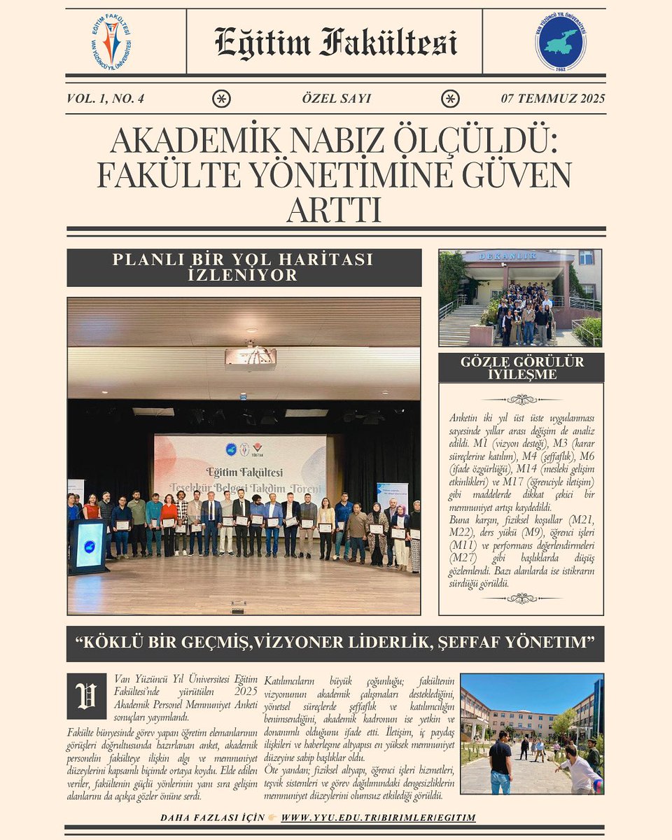 Fakültemiz 2025 Akademik Memnuniyet Anketi sonuçlandı 💫

✅ Vizyoner yönetim, açık iletişim ve kurumsal memnuniyet öne çıktı.
 🔧 Fiziksel altyapı ve bazı hizmetlerde iyileştirme ihtiyacı sürüyor.
 📈 Genel memnuniyet geçen yıla göre arttı.

🔗 Detaylar: web sitemizde