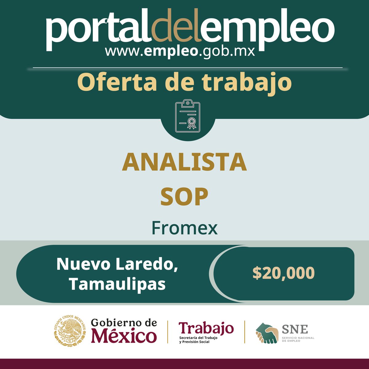 Servicio Nacional de Empleo (@empleogob_mx) on Twitter photo 📢 #BolsaDeTrabajo
👤 Analista Sop en Formex.
📍Para trabajar en #Tamaulipas.
💰20,000.00.
Detalles y postulación en: 🔗 goo.su/3s9yJa 📨 fromex@emerson.com
#Trabajo #Empleo #SNE #PortalDelEmpleo #PrimaveraLaboral 📢 #BolsaDeTrabajo
👤 Analista Sop en Formex.
📍Para trabajar en #Tamaulipas.
💰20,000.00.
Detalles y postulación en: 🔗 goo.su/3s9yJa 📨 fromex@emerson.com
#Trabajo #Empleo #SNE #PortalDelEmpleo #PrimaveraLaboral