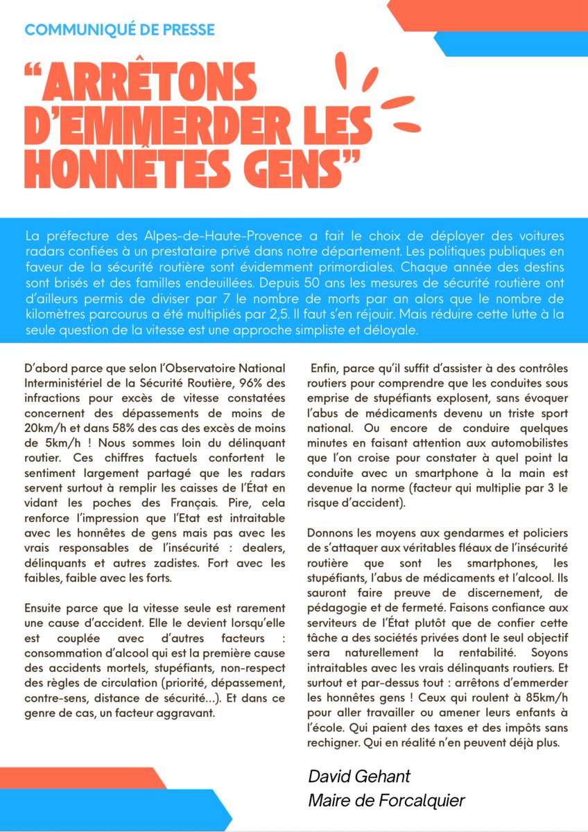 « Arrêtons d’emmerder les honnêtes gens » ✊

Mon coup de gueule après l’arrivée des voitures-radars dans les Alpes-de-Haute-Provence 👇

#radars #alpesdehauteprovence