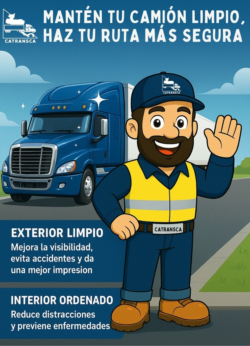 🧽🚛MANTÉN TU CAMIÓN LIMPIO, HAZ TU RUTA SEGURA 🗺️✨
Recuerda que la limpieza del camión no es solo una cuestión de imagen.
👷🏻‍♂️Un entorno limpio también cuida tu salud y te mantiene más alerta al volante.
¡Conduce con responsabilidad, conduce con limpieza!
#CATRANSCA