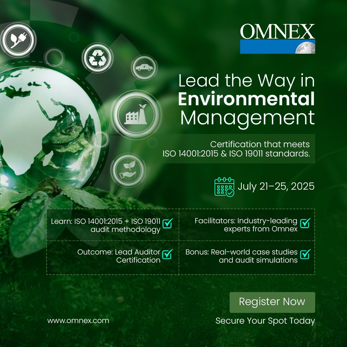 Enhance your expertise in Environmental Management!
hubs.li/Q03wCxDh0
ISO 14001:2015 Lead Auditor Training for Environmental Management Systems
Date: Jul 21-25, 2025
Register today and become a certified Lead Auditor!
🔗 hubs.li/Q03wCy710

#ISO14001 #OmnexTraining