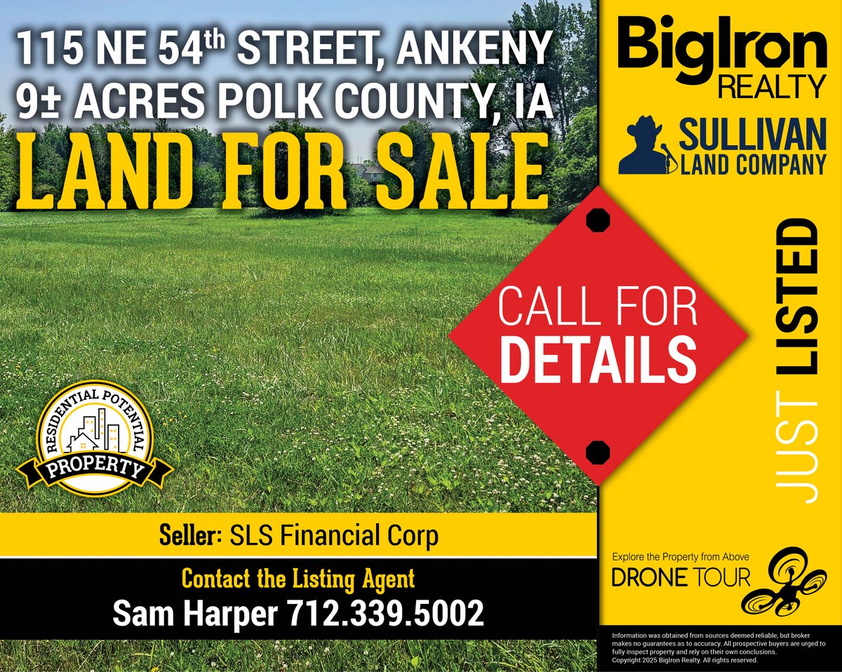 🏡 JUST LISTED – 9± Acres in Ankeny, IA!
📍 115 NE 54th St | Zoned Single-Family Residential
🛣️ Prime corner near Hwy 69 &amp; I-35
Great development potential—multi-lot or rezoning options!
🔗 hubs.ly/Q03wGpcs0
#BigIronRealty #AnkenyIA #LandForSale #DevelopmentOpportunity