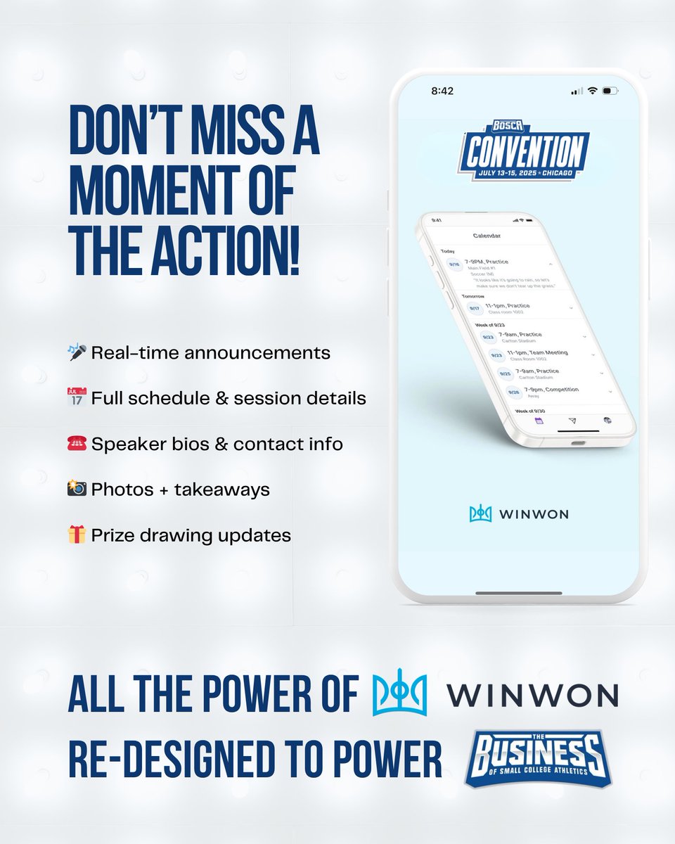 WinWonTech's tweet image. WinWon is proud to power the BOSCA convention app—bringing you schedules, announcements, speaker info, and more right at your fingertips.
Let’s build what’s next, together.

@smallcollegeath | #BOSCA2025 #WinWithWinWon #PoweredByWinWon #Chicago2025