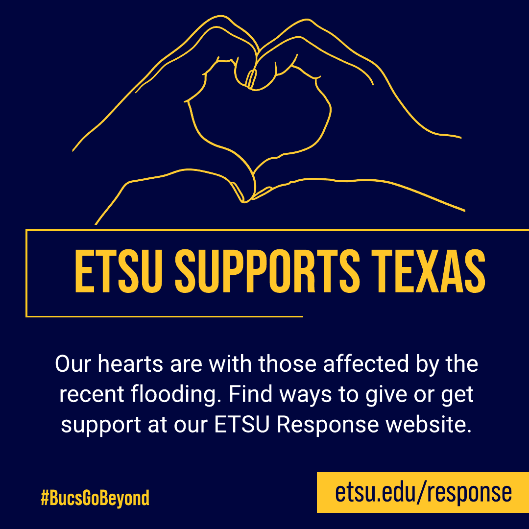 ETSU is supporting communities affected by flooding in Texas. Learn how you can help or access support services at etsu.edu/response 💙💛