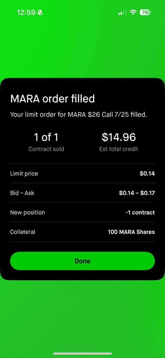 chasingpaper0's tweet photo. Todays Play - 💸

Covered Call /w $MARA

Strike - $26
Exp - 7/25
Premium - $14.96 https://t.co/G0uYb4Tg8d