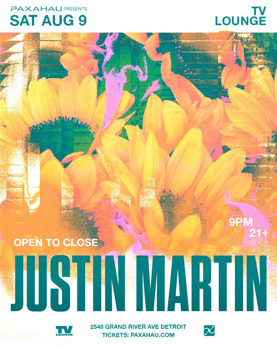 Movement Presents (@movementpres) on Twitter photo π¨ LOW TICKET ALERT π¨β
β
DJ and producer <a href="/justinmartin/">Justin Martin</a> returns to Detroit for a special 5-hour set βοΈ
β
Witness him taking over TV Lounge patio Saturday 8/9 πβ
β
π² Tickets are moving fast. Grab yours now at paxahau.comβ
3d π¨ LOW TICKET ALERT π¨β
β
DJ and producer <a href="/justinmartin/">Justin Martin</a> returns to Detroit for a special 5-hour set βοΈ
β
Witness him taking over TV Lounge patio Saturday 8/9 πβ
β
π² Tickets are moving fast. Grab yours now at paxahau.comβ
3d