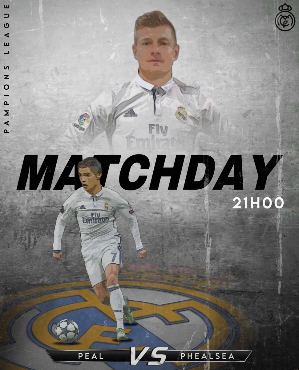 🔥C'EST PARTI ! ⚽️
<a href="/Peal_Padrid/">Peal Padrid</a>  débute sa quête en Pampions Peague contre <a href="/FcPhelsea/">𝐏𝐇𝐄𝐋𝐒𝐄𝐀 𝐅𝐂 💙</a>  ce soir à 21h30 au Pantiago Pernabeu !🚀Tous derrière les Perengues !💪#HalaPadrid #PampionsPeague