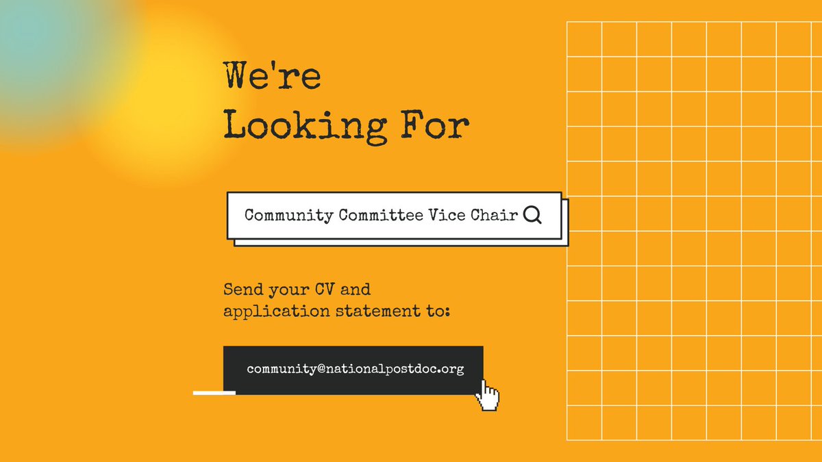 The NPA is currently seeking a leader to serve as vice chair of the NPA Community Committee. The committee seeks to ensure that all voices within the postdoc community are heard and valued.

🔗 ow.ly/fMGh50Wm04v // #postdocs #postdocoffices #postdocassociations