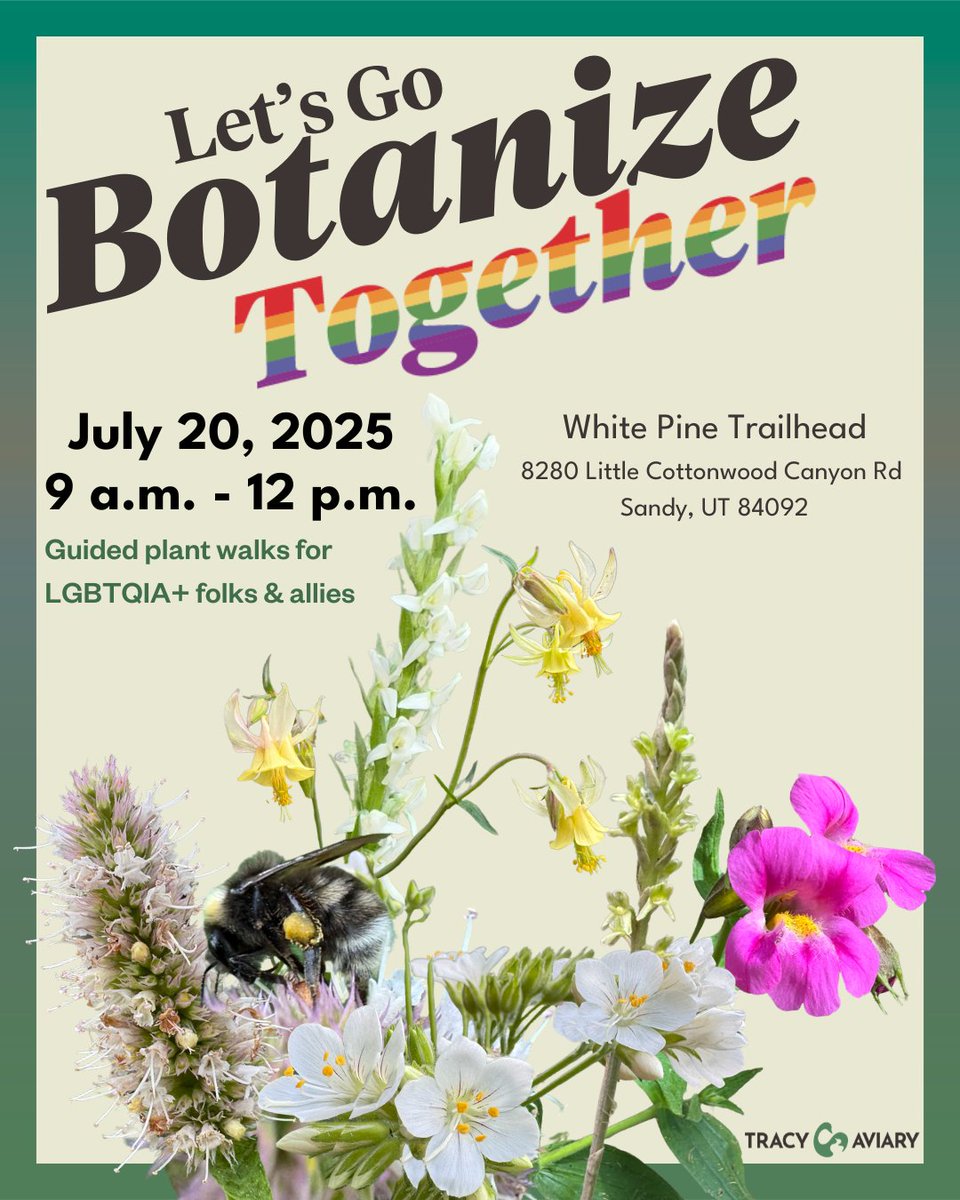 Tracy Aviary (@tracyaviary) on Twitter photo Join Tracy Aviary's Horticulture and Conservation teams on a friendly walk for LGBTQ+ folks and allies! We'll explore Utah's stunning natural ecosystems and learn about native plants, pollinators, and wildlife. Registration on our website. We hope to see you on July 20th!  πΏ Join Tracy Aviary's Horticulture and Conservation teams on a friendly walk for LGBTQ+ folks and allies! We'll explore Utah's stunning natural ecosystems and learn about native plants, pollinators, and wildlife. Registration on our website. We hope to see you on July 20th!  πΏ