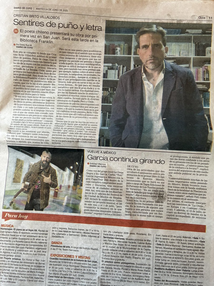 Hace unos días presenté mi obra en San Juan, Argentina. Fue una experiencia maravillosa. Acá comparto foto de la entrevista que me hicieron de Diario Cuyo