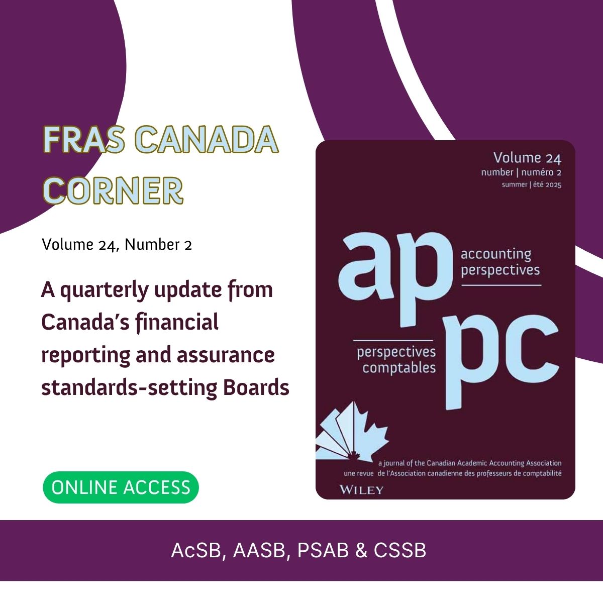 Accounting Perspectives / Perspectives comptables (@ap_pc_journal) on Twitter photo 📝✔️<a href="/AP_PC_Journal/">Accounting Perspectives / Perspectives comptables</a> is proud to feature FRAS Canada Corner with quarterly updates from Canada’s financial reporting and assurance standards-setting boards! Have online access to the most recent updates here:
↪️ onlinelibrary.wiley.com/doi/10.1111/19…
<a href="/FRASCanada/">FRAS Canada</a> #reporting #Finance 📝✔️<a href="/AP_PC_Journal/">Accounting Perspectives / Perspectives comptables</a> is proud to feature FRAS Canada Corner with quarterly updates from Canada’s financial reporting and assurance standards-setting boards! Have online access to the most recent updates here:
↪️ onlinelibrary.wiley.com/doi/10.1111/19…
<a href="/FRASCanada/">FRAS Canada</a> #reporting #Finance