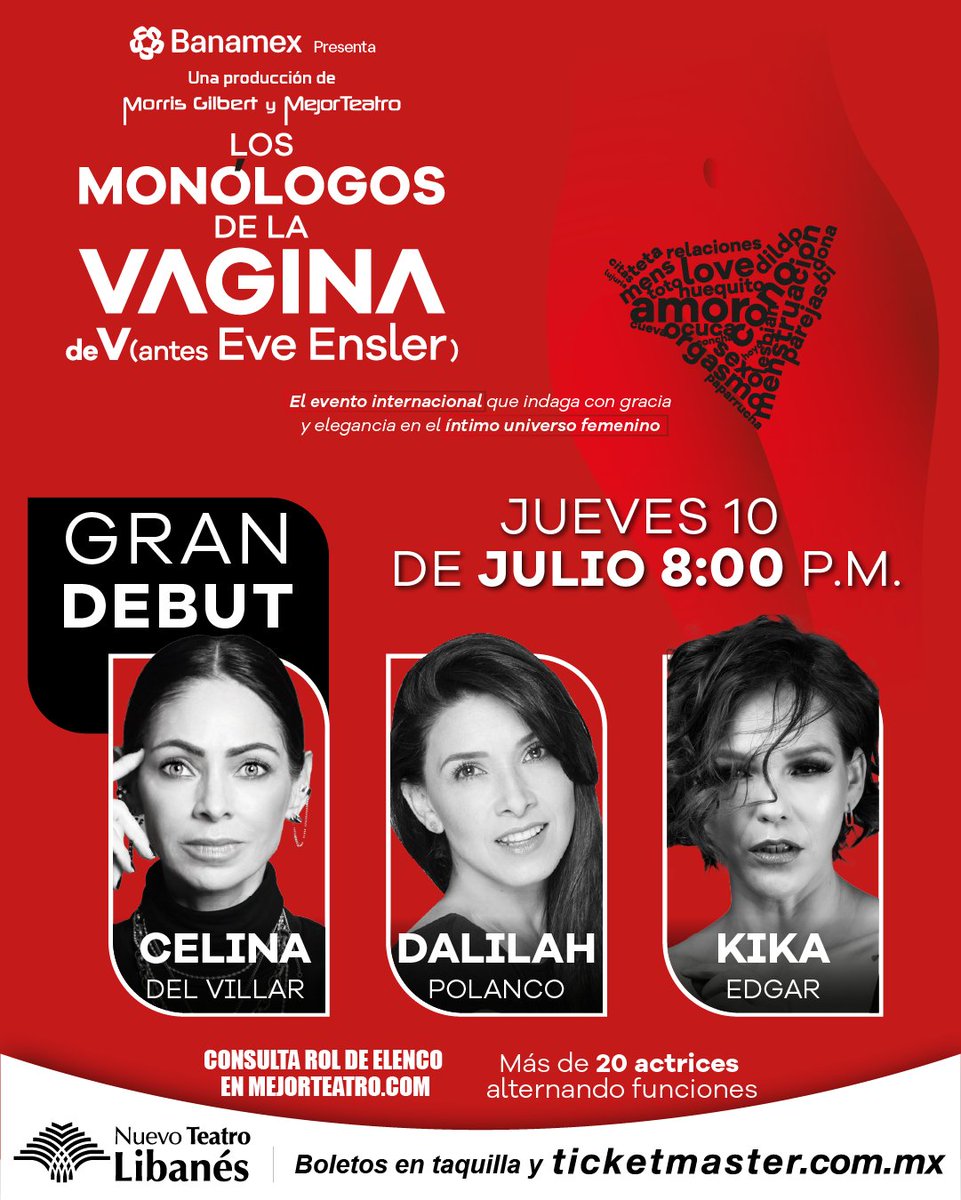 Hoy <a href="/celinadelvillar/">celina del villar</a> te llevará en un orgásmico, divertido y reflexivo viaje por todo el universo femenino en su gran debut en #LosMonólogosDeLaVagina.

📍 Nuevo Teatro Libanés
🫦 Jueves 10 de julio
⏰ Función a las 8:00 p.m.
🎟️ bit.ly/LMDLVDebutCeli…