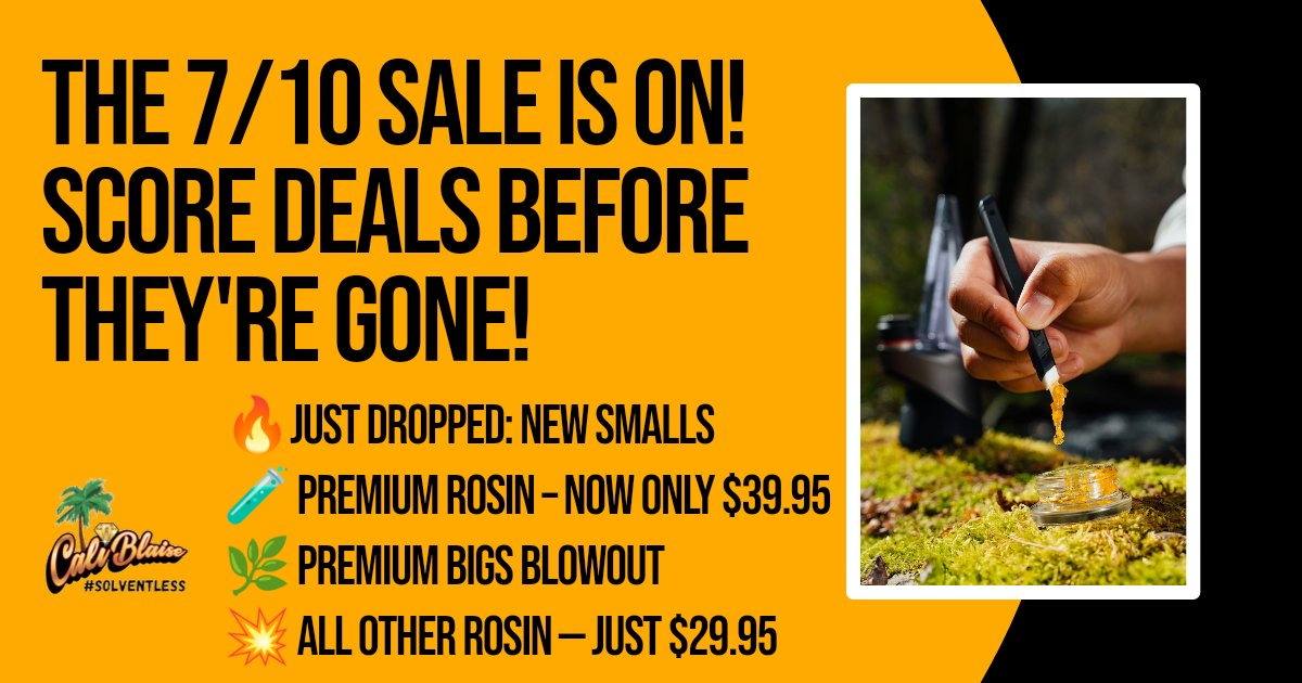 The 7/10 Sale is here, and it’s time to treat yourself! Dive into our biggest deals of the year with fresh drops that will elevate your cannabis experience. Whether you're looking to stock up or try something new, Cali Blaise has you covered. Don't miss out on these insane