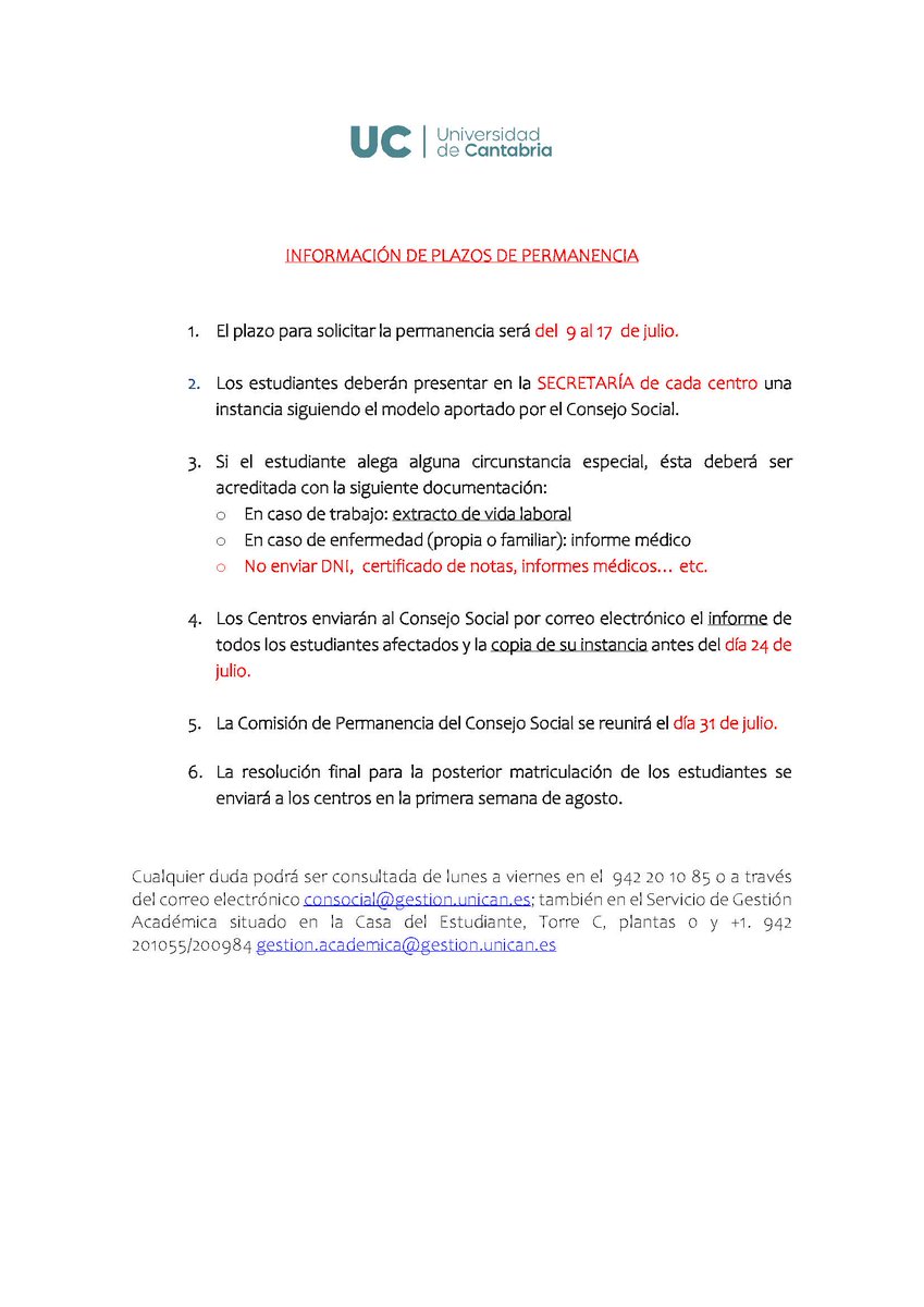 INFORMACIÓN DE PLAZOS DE PERMANENCIA.