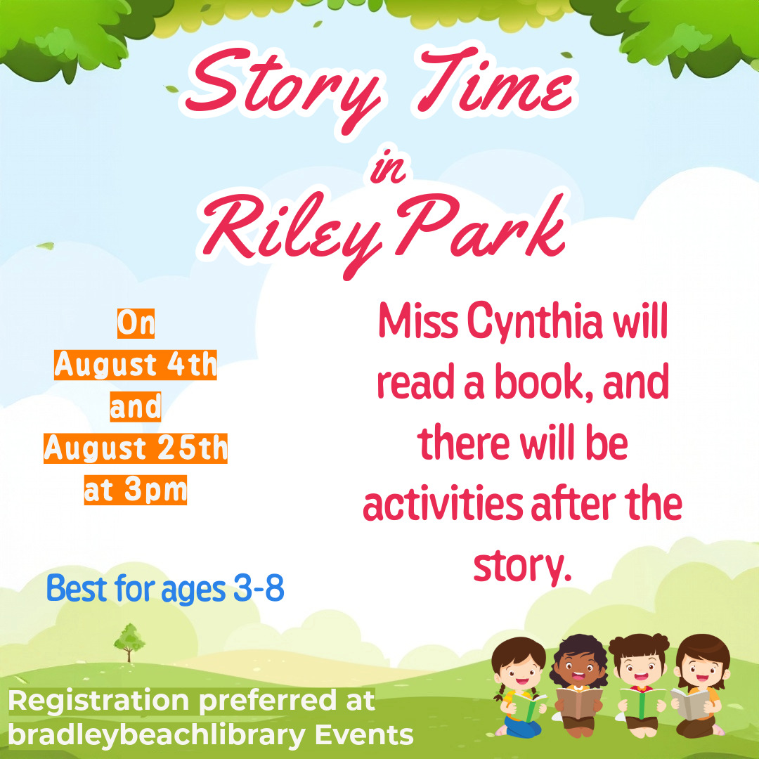 Register here: engagedpatrons.org/EventsExtended…

La Srta. Cynthia leerá un libro y habrá actividades después del cuento. Ideal para niños de 3 a 8 años.
Se recomienda inscribirse en los eventos de la biblioteca bradleybeach.