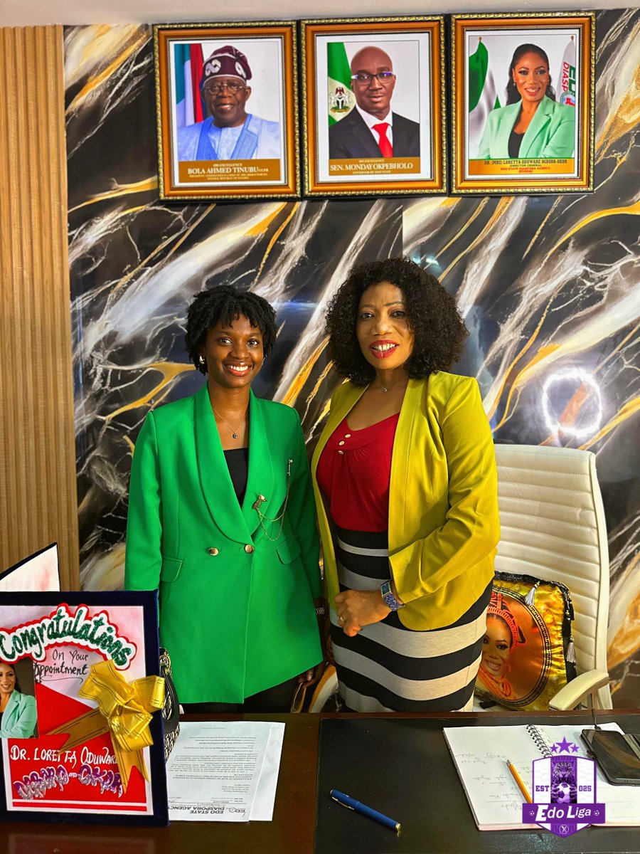 Edoliga's tweet photo. Something is cooking ⏳
Earlier today, @TheJoyOgbeide from the #EdoLiga2025 team met with @OgboroOkor, DG of Edo Diaspora Agency, to discuss teaming up to tackle cultism & irregular migration and make Edo Liga 2025 a success!
#NoToCultism #NoToIrregularMigration #EdoState https://t.co/dyayJBn7oj