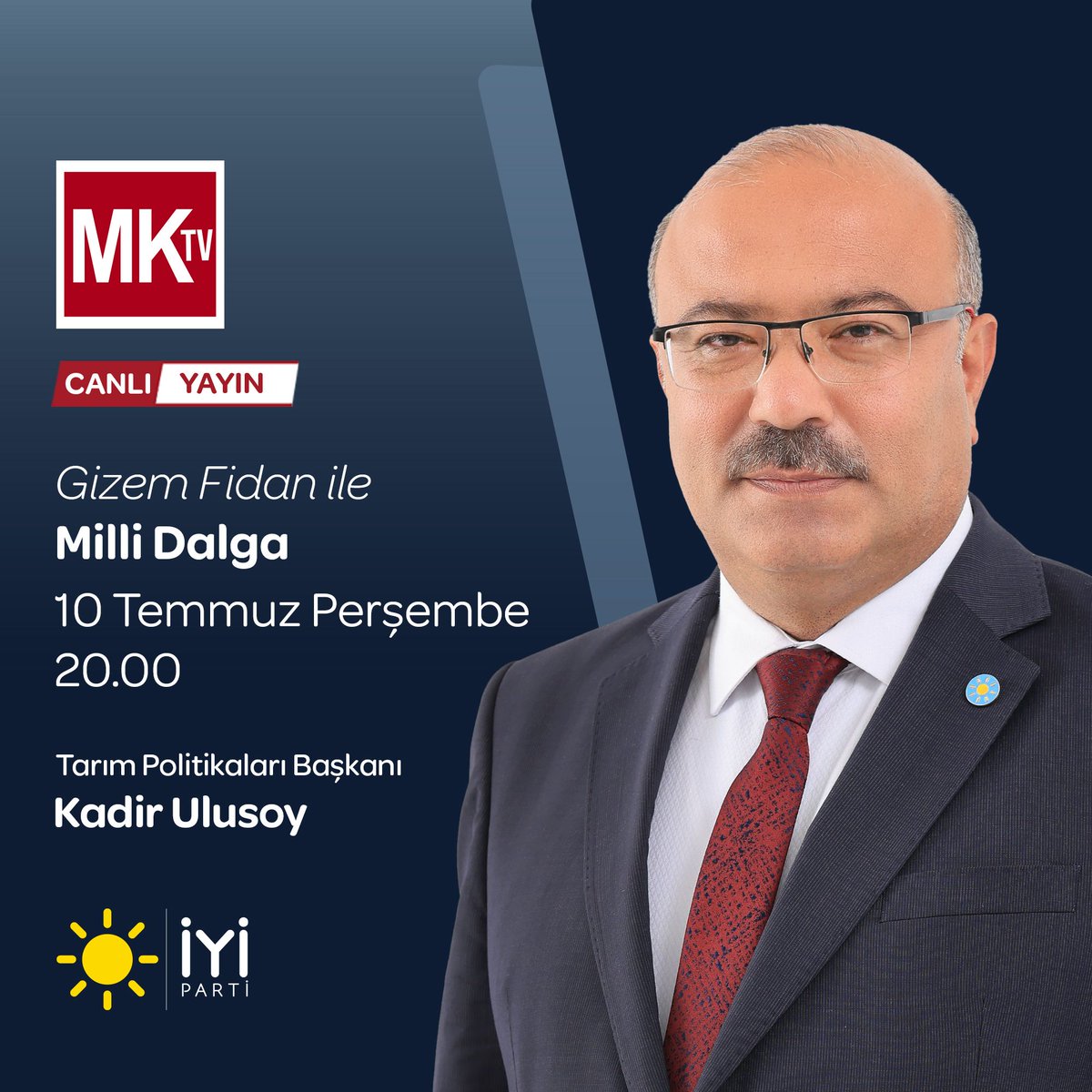 🗓️ 10 Temmuz Perşembe 
⏰ 20:00'da
📺 MK TV ekranlarında 
Gizem Fidan ile #MilliDalga programında beraberiz.

Sizleri de ekran başına bekliyoruz.☀️