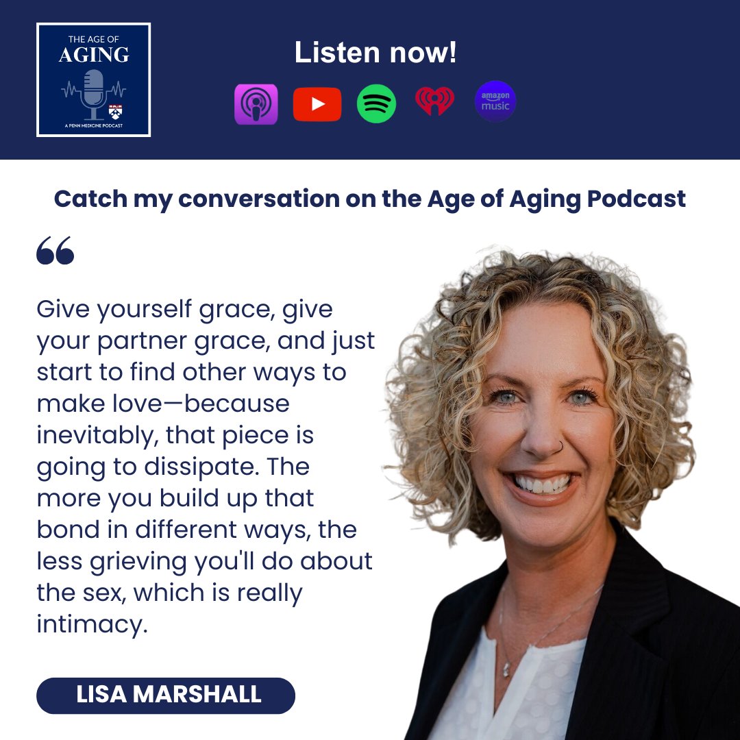 PennFTDCenter's tweet image. In this episode of The Age of Aging, caregiver and author Lisa Marshall discusses love, grief, and intimacy with Penn Memory Center Director of Social Work Alison Lynn.
Available now at the link in our bio or wherever you listen to podcasts.