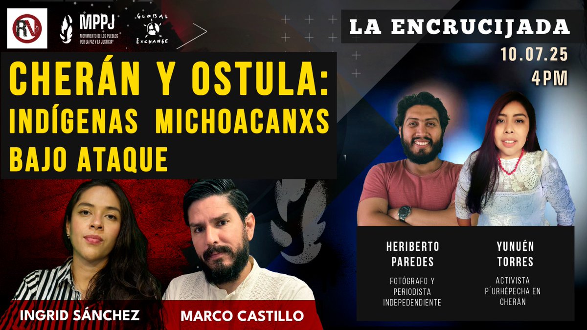 Rompeviento TV (@rompevientotv) on Twitter photo 🔶 Hoy en #LaEncrucijada:
⛰️🌳 #Cherán y #Ostula: indígenas michoacanxs bajo ataque⚔️❗
🎙️ Conducen: <a href="/MarcoAnCasMar/">Marco Antonio Castillo</a> y <a href="/_IngridSanchez_/">Ingrid Sánchez</a>
🗣️ Invitad@s: <a href="/BSaurio/">Heriberto Paredes ★</a> y #YunuénTorres
<a href="/NuestraRedMx/">NuestraRed.mx</a>
<a href="/MolinoInfo1/">Molino Informativo</a>
<a href="/Peninsula360P/">Peninsula 360 Press</a>
<a href="/globalexchange/">Global Exchange</a>
🕒 16hrs
youtube.com/live/dEl4xeeDs… 🔶 Hoy en #LaEncrucijada:
⛰️🌳 #Cherán y #Ostula: indígenas michoacanxs bajo ataque⚔️❗
🎙️ Conducen: <a href="/MarcoAnCasMar/">Marco Antonio Castillo</a> y <a href="/_IngridSanchez_/">Ingrid Sánchez</a>
🗣️ Invitad@s: <a href="/BSaurio/">Heriberto Paredes ★</a> y #YunuénTorres
<a href="/NuestraRedMx/">NuestraRed.mx</a>
<a href="/MolinoInfo1/">Molino Informativo</a>
<a href="/Peninsula360P/">Peninsula 360 Press</a>
<a href="/globalexchange/">Global Exchange</a>
🕒 16hrs
youtube.com/live/dEl4xeeDs…