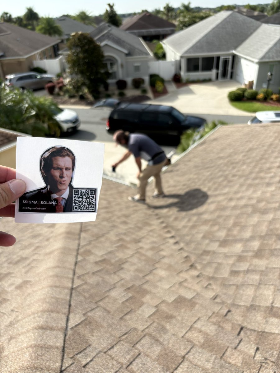 Up here on a roof with the insurance adjuster. I told him he better approve this roof for a full roof replacement and buy $Sigma or im gonna get down and remove the ladder and leave him stuck up there. 

SIGMA BΣHAVIOR 😈🪓