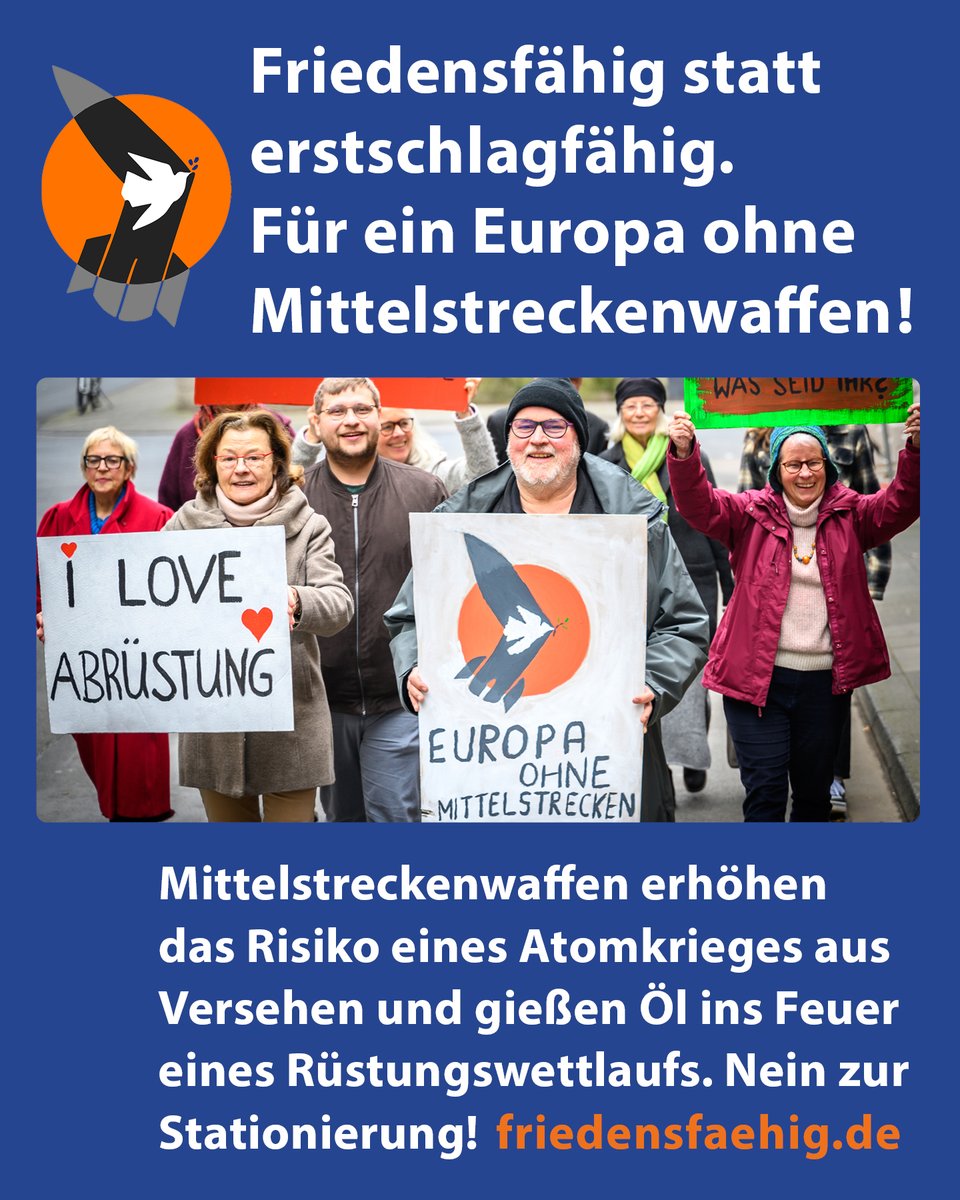 IPPNWgermany's tweet image. Vor einem Jahr gaben die USA & Deutschland bekannt, dass sie ab 2026 US-Mittelstreckenwaffen in 🇩🇪 stationieren wollen – Angriffswaffen mit extrem destabilisierender Wirkung. 📢 "Friedensfähig statt erstschlagfähig" fordert einen Stopp der Stationierung: friedensfaehig.de
