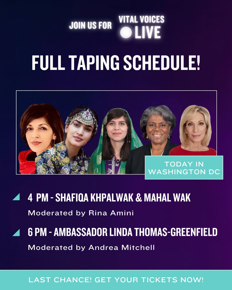VitalVoices's tweet image. TODAY IN DC! 🎙️ Don't miss these two live podcast tapings!
4 PM: Afghan leaders @ShafiqaKhplwak & @wakMahal
in convo with @SE_AfghanWGH
RSVP here: support.vitalvoices.org/event/vital-vo…
6 PM: Ambassador @LindaT_G joins @mitchellreports to talk diplomacy.
RSVP here: support.vitalvoices.org/event/vital-vo…