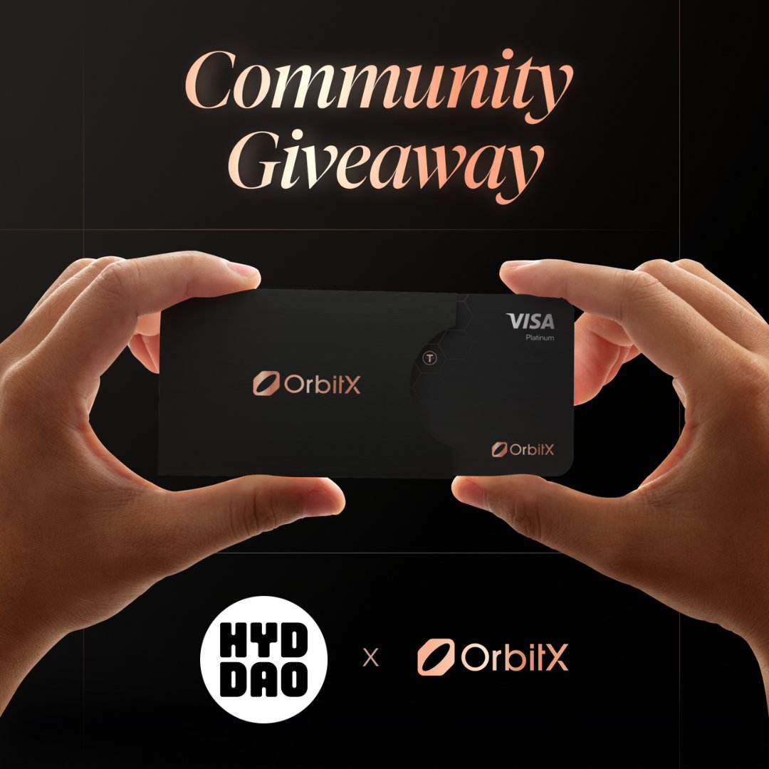 📢 Our community deserves the best crypto tools! 🫡

We partnered with <a href="/OrbitX_Pay/">OrbitX</a> for this MASSIVE giveaway 🤩

🏆 3x OrbitX Neo Cards 
🏆 ($30 each, 1yr FREE)

To win:
❤️ Like &amp; Repost
👥 Follow <a href="/OrbitX_Pay/">OrbitX</a> &amp; @HyderabadDAO
📱 Reply w/ OrbitX app home screenshot