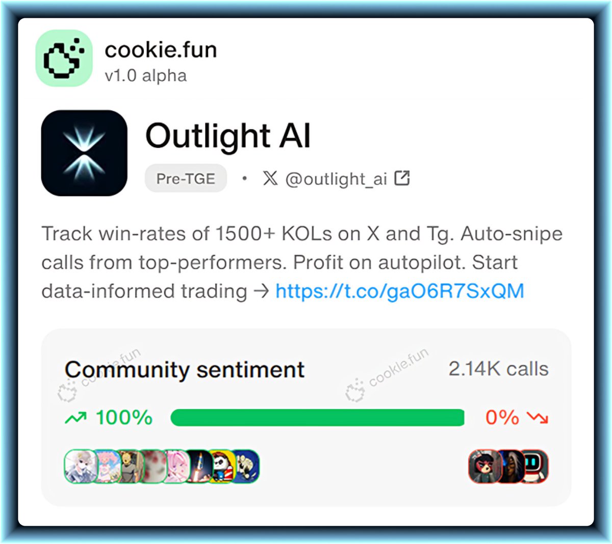 cryptoblumes's tweet image. you 🫵  +  @outlight_ai 💡  =  smart trades 📈

Here&apos;s how to get started:

1️⃣ Go to outlightdotfun
2️⃣ Explore the Calls Dashboard to find trusted voices
3️⃣ Check the Top Gainers for trending tokens
4️⃣ Save your favorite Calls to track 

#OutlightAI #cookiedotfun