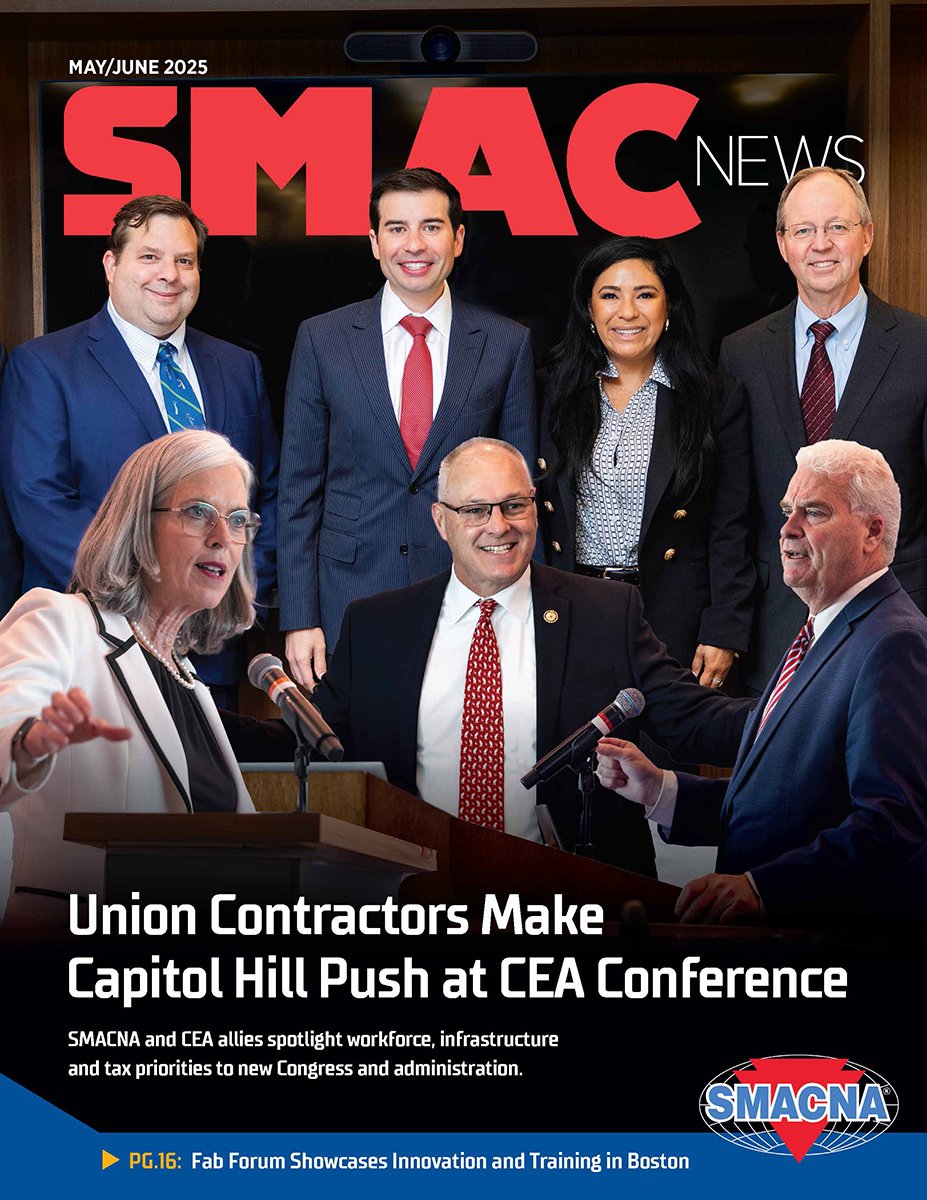 SMACNA's tweet image. The May/June edition of SMACNews is here! Get detailed recaps of the 2025 CEA National Issues Conference and the Fab Forum at McCusker-Gill. Read those recaps, four sector articles, and more right here: smacna.org/news/smacnews
