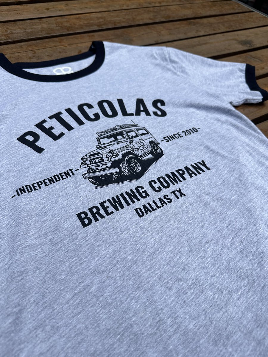 Check out our new ringer tee featuring the 1976 Peticolas Land Cruiser. 
Available in the Taproom and on-line now.
shop.peticolasbrewing.com/collections/sh…