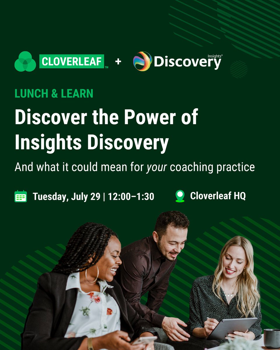 Join us at Cloverleaf HQ on July 29 for a networking lunch with our partners at Insights Discovery.

📍 Cincinnati | 🕛 12–1:30 PM | 🥗 Lunch included
👉 RSVP now to save your seat: cloverleaf.me/insights-disco…

#coaching #peopledevelopment #insightsdiscovery #cloverleaf #cincinnati