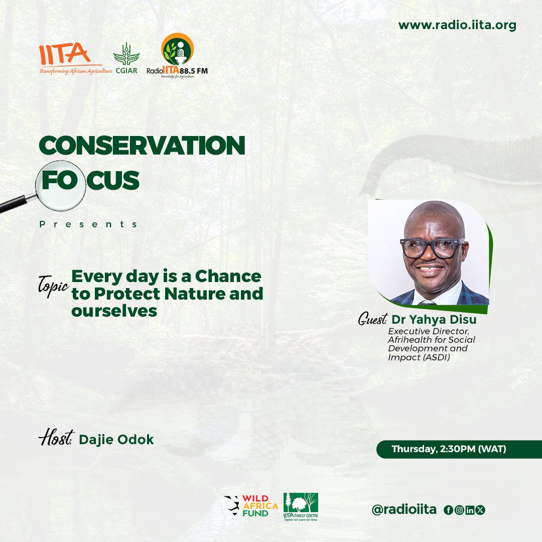 #HappeningNow

This week on #ConservationFocus: We marked #WorldZoonosesDay by exploring how protecting nature protects US! 

Host @DajieOdok speaks with Dr. Yahya Disu on how diseases jump from animals to humans and what we can do to stay safe.

Tune in radio.iita.org