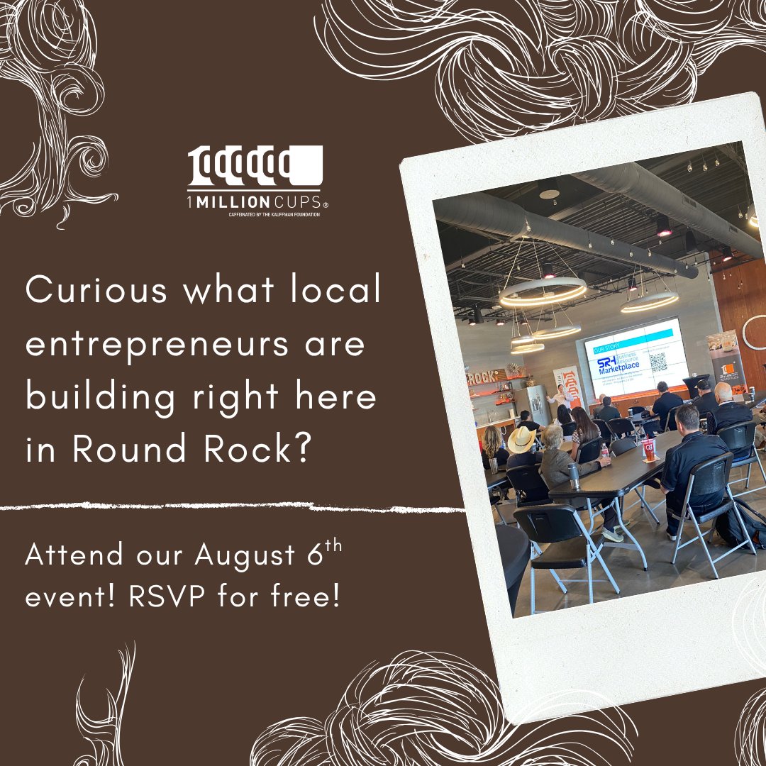 ☕ Join us for 1 Million Cups on Wednesday, August 6th at 9 AM at Centro Event Space!

You'll hear from a local startup, offer feedback, and connect with awesome people—over coffee, of course.
✅ RSVP for free: eventbrite.com/e/140215105454…