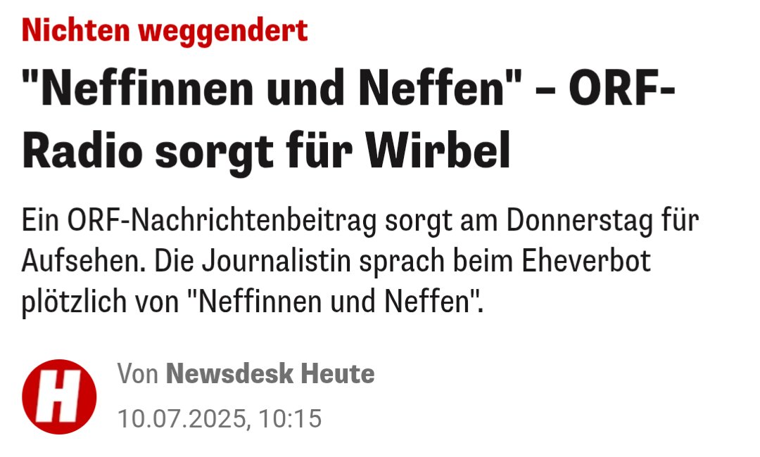 HeiLender™ (@heilenderer) on Twitter photo #Gendern macht die Birne hohl.
Also... noch hohler als sowieso schon.
Diese Sprache ist ein sicheres Erkennungszeichen für Unsinn und Ideologie.
heute.at/s/neffinnen-un… #Gendern macht die Birne hohl.
Also... noch hohler als sowieso schon.
Diese Sprache ist ein sicheres Erkennungszeichen für Unsinn und Ideologie.
heute.at/s/neffinnen-un…