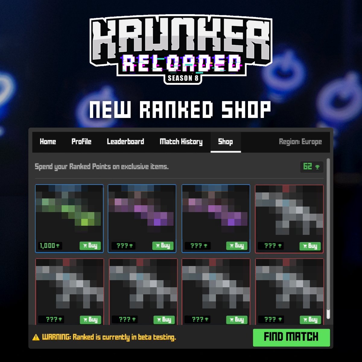 krunkerio's tweet image. Are you already gathering your new Ranked Points on the Ranked Mode?
Rewards start at 1.000 points, so get ready and queue in #Krunker Ranked!

Play Now: krunker.io