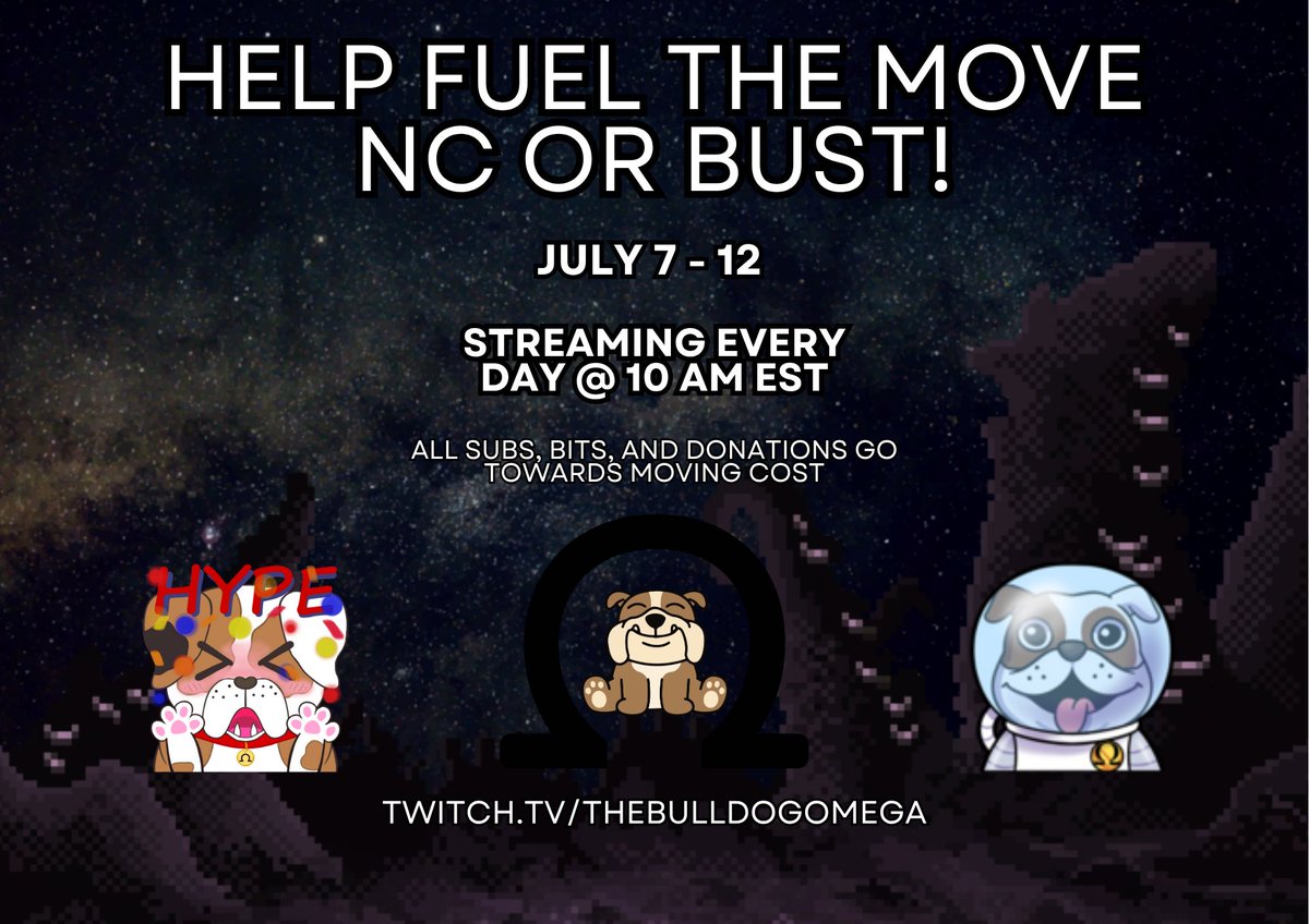 TheBulldogOmega's tweet image. We are live now with Day 4 of our week long streaming adventure to help raise funds for my move NC. twitch.tv/TheBulldogOmega
